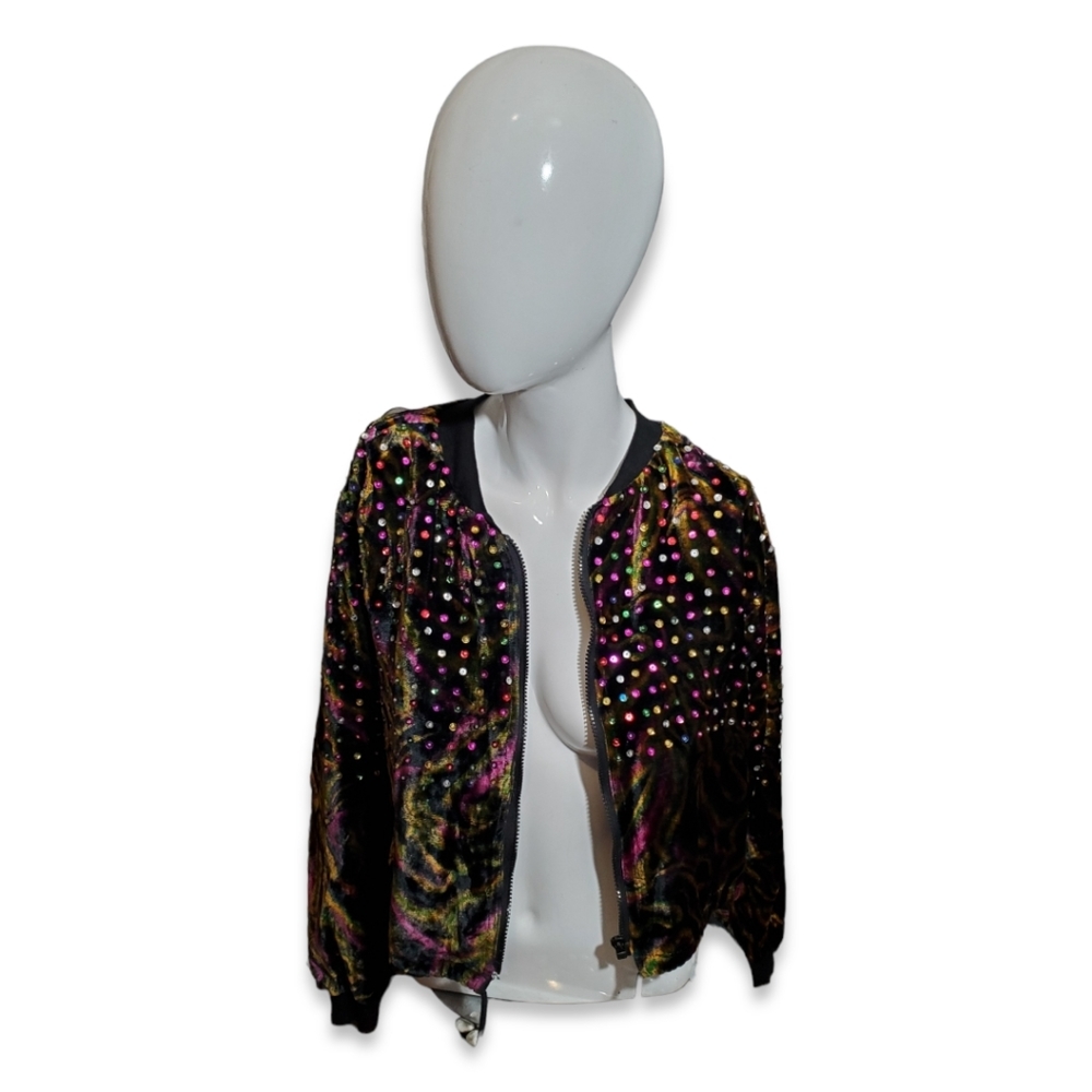 Vintage 90s Size M Velvet Pinwheel Floral Sequin Crop Jacket Speed Limit…